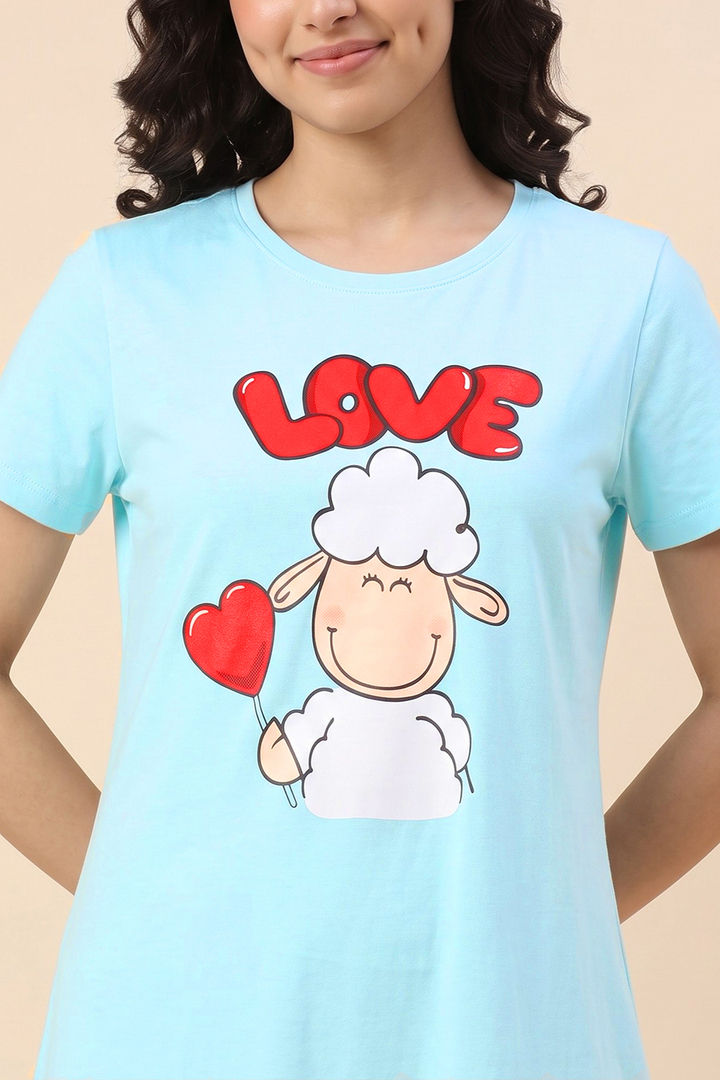 Zivame Farm Lore Knit Cotton Knee Length Nightdress - Tanger Turquoise — image 5